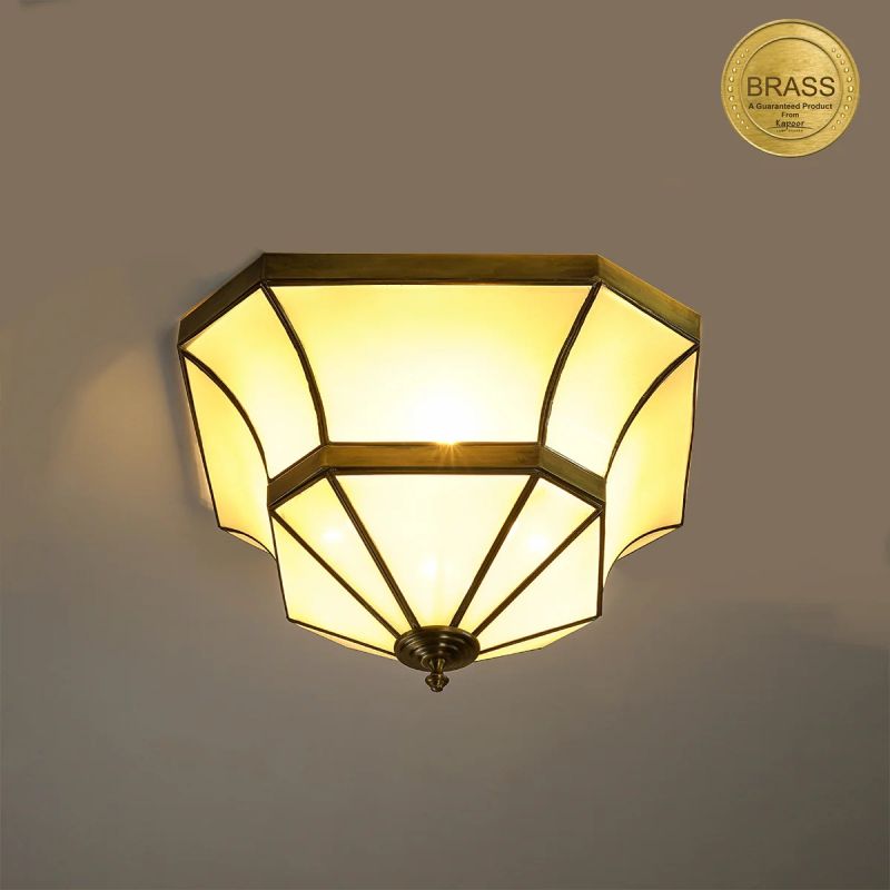 Brass and Glass Lantern Ceiling Light