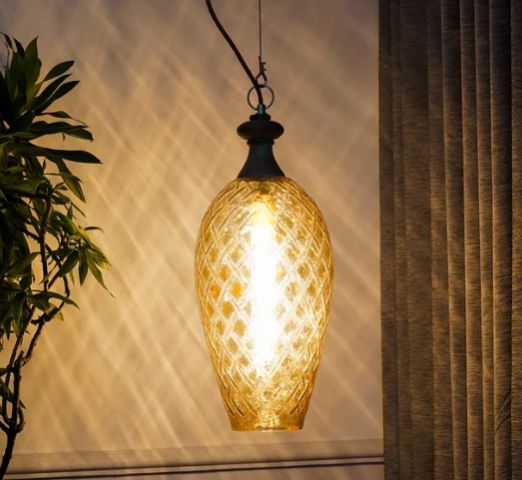 Brass Finish Single Light Rattan Pendant