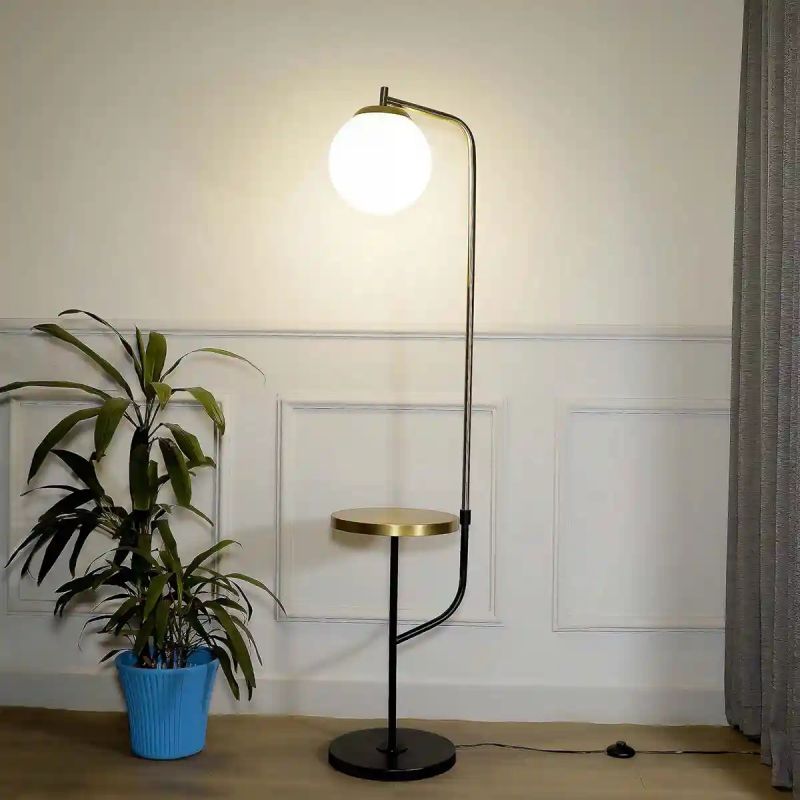 Globe Glass Metal Single Light Shelf Floor Lamp