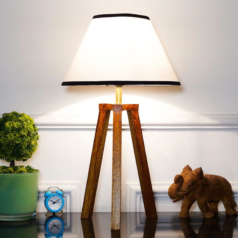 Hand Crafted Solid Wood Honey Finish Tripod Table Lamp