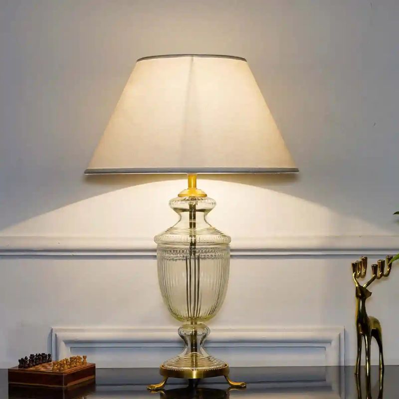 Hand Cut Glass and Brass Casted Base Table Lamp