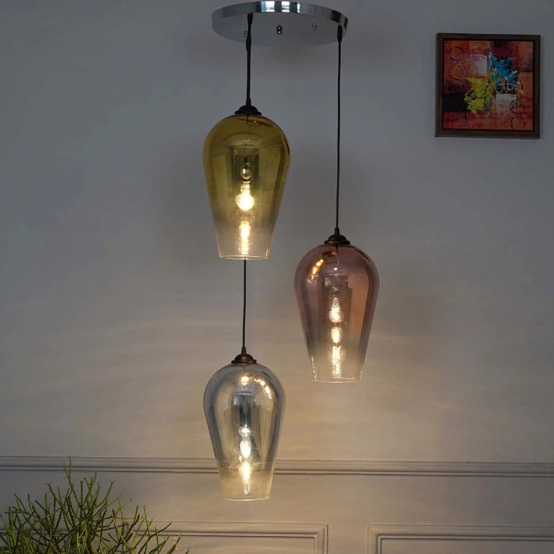 Three Multi Colored Glasses Pendant Light