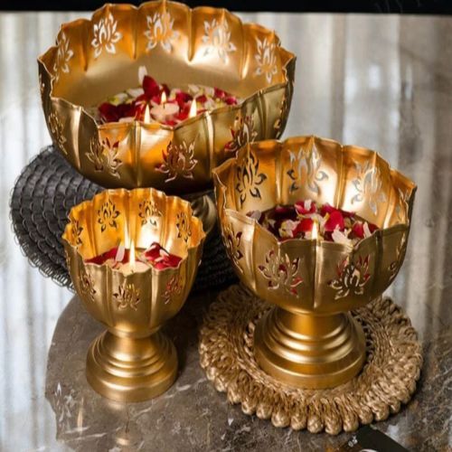 AR Industries Golden Antique Lotus Shape Metal Urli 6, 8, 10inch