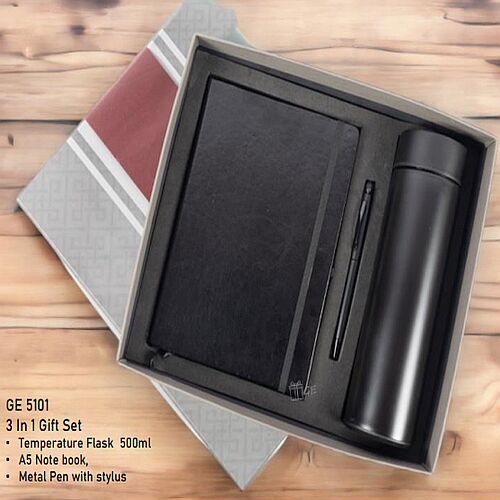 3 in 1 Corporate Gift Set with Temperature Flask Notebook and Metal Pen