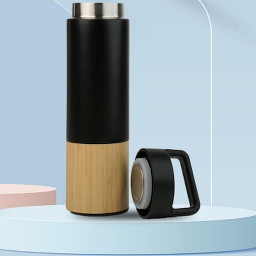 600 Ml Half Bamboo Stainless Steel Insulated Flask