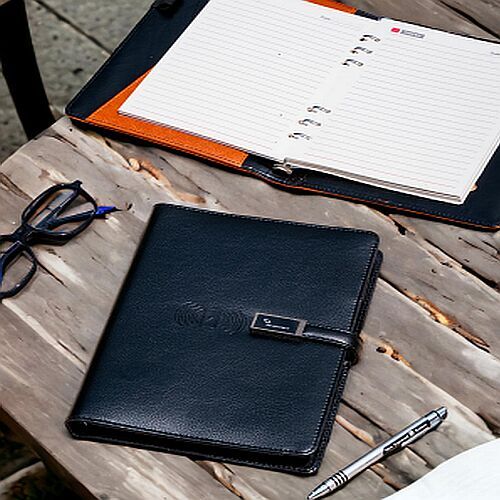 Black PU Leather Organizer With Power Bank