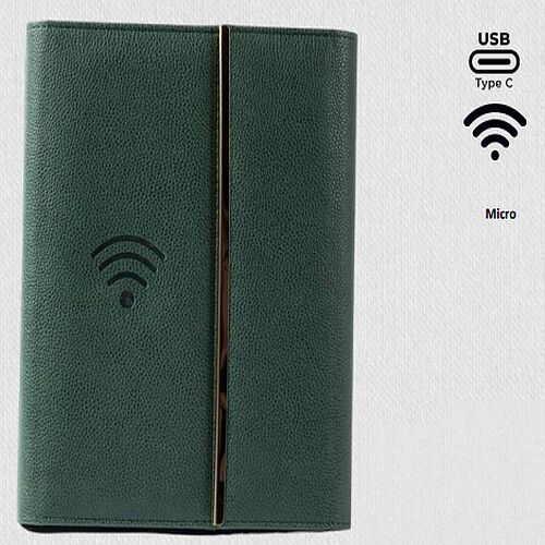 Green PU Leather Organizer With Wireless Charging