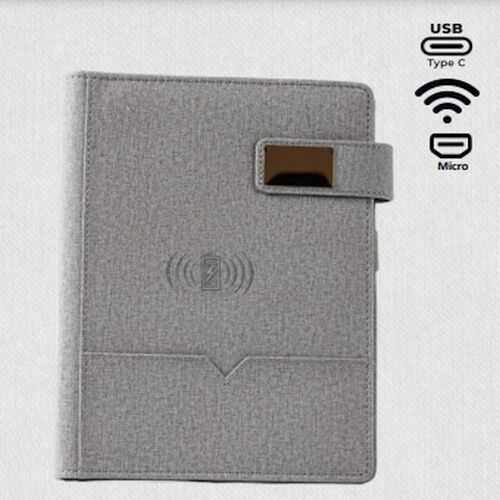 Grey PU Leather Organizer With Power Bank and USB