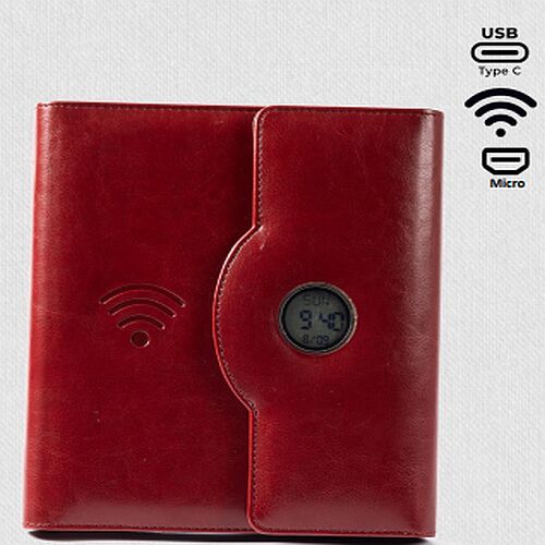 Red PU Leather Organizer With Digital Clock