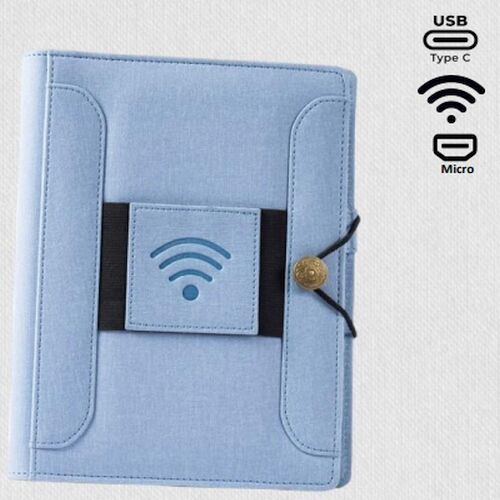Sky Blue PU Leather Organizer With Wireless Charging