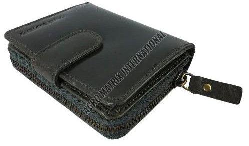 Plain Black Ladies Leather Wallet, Closure Type : Zipper