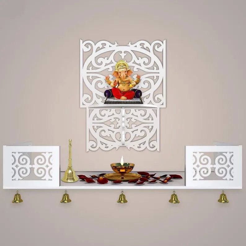 Engineered White Wooden Shelf Temple