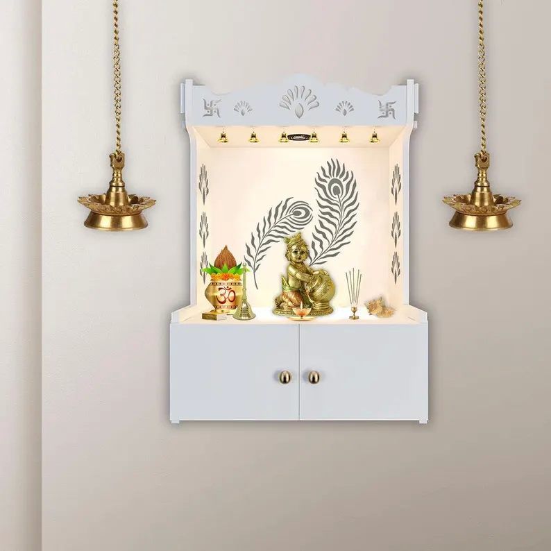 peacock feather white wooden temple