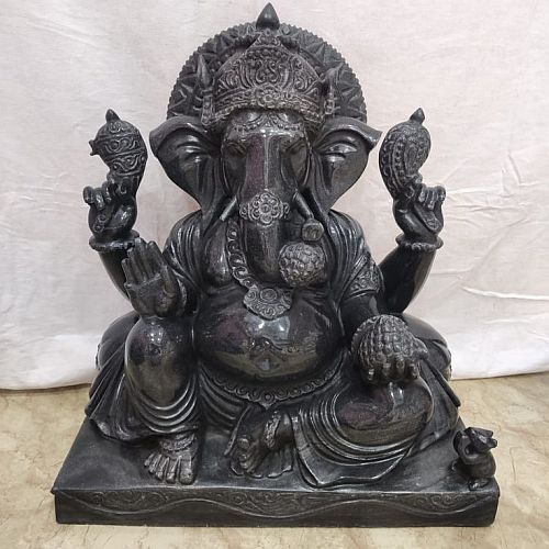 Carved Black Marble Ganesha Statue for Te
