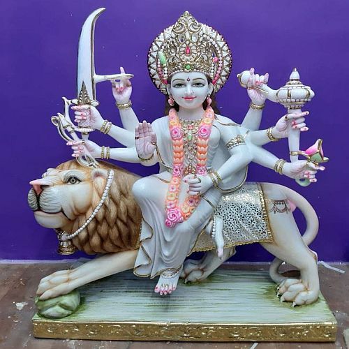Carved Handmade Marble Durga Mata Statue, Color : Multicolor for Temple