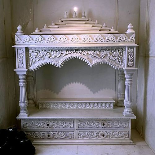 Polished White Makrana Marble Temple for Home Decor