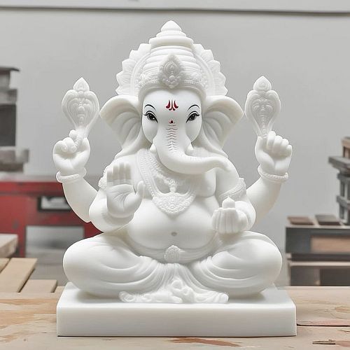 Carved Polished White Marble Ganesha Statue for Temple