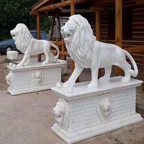 Carved Polished White Marble Lion Statue for Decoration