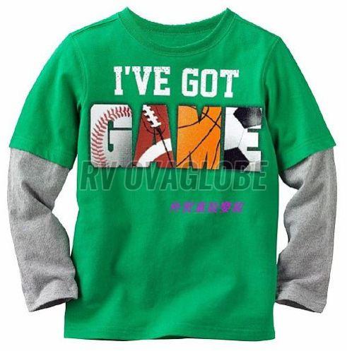 Kids Boys Green Full Sleeve Cotton T-Shirt