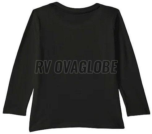 Kids Girls Plain Black Full Sleeve Polyester T-Shirt