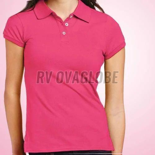 Ladies Pink Cotton Collar T-Shirt