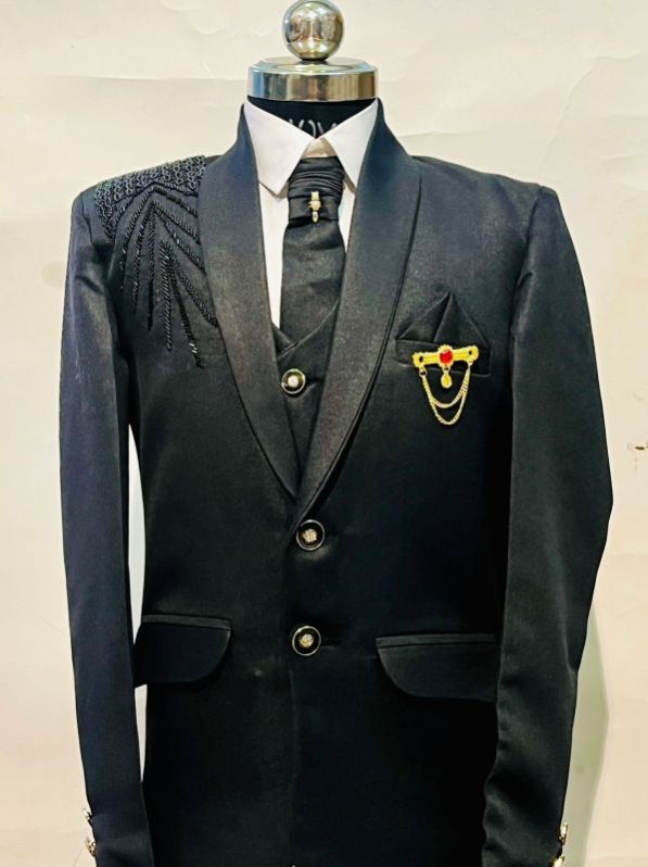 Black Embroidered Kids Five Piece Suits