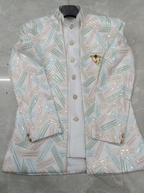 Grey Kids Printed Indo Western Sherwani