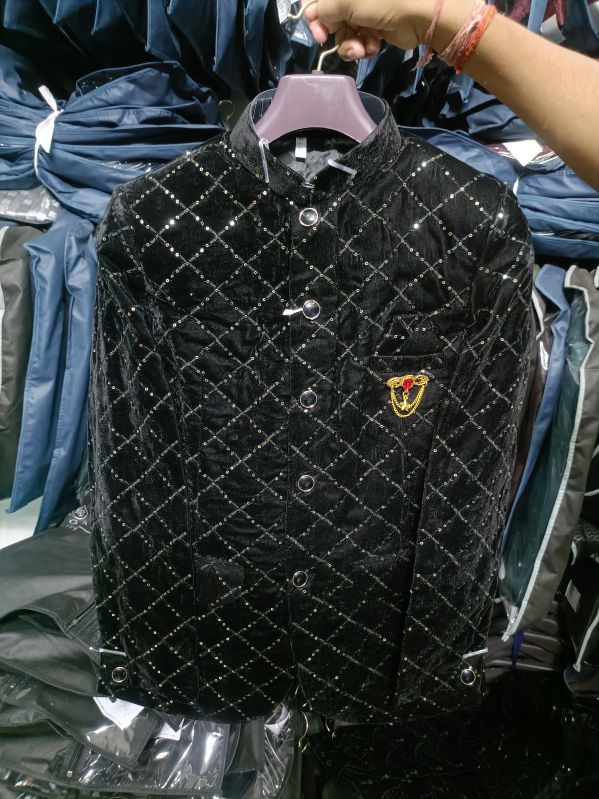 Black Velvet Embroidery Jodhpuri Suit