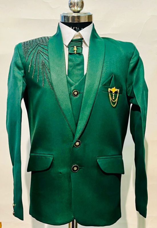 Tropical Pine Green Embroidered Kids Five Piece Suits