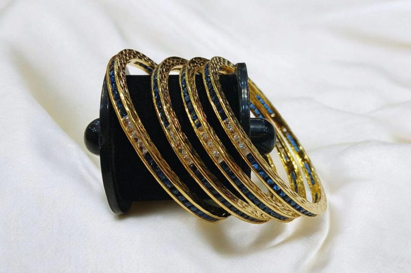 Blue A.d. Gold Frame Bangles