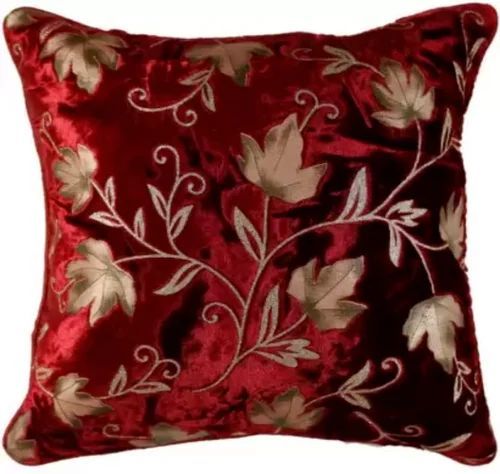Leaf Red Velvet Golden Flower Cushions Covers