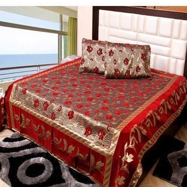 Red Embroidered Chenille Bed Covers