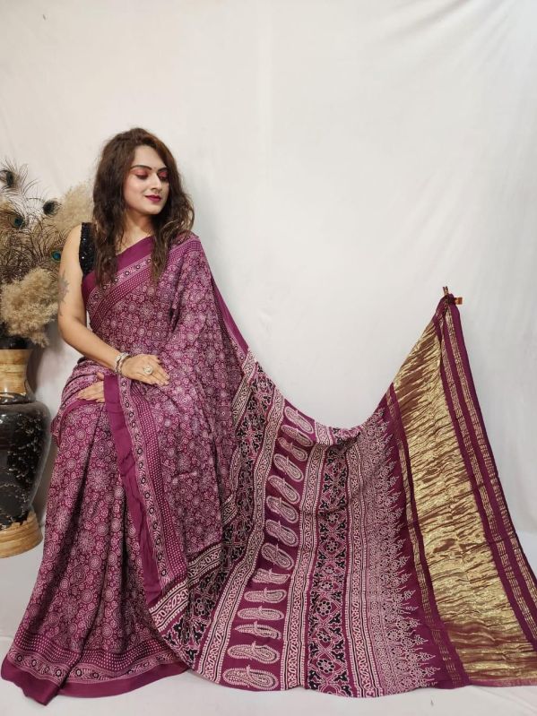 Maroon Starry Minkundi Ajrakh Modal Silk Saree