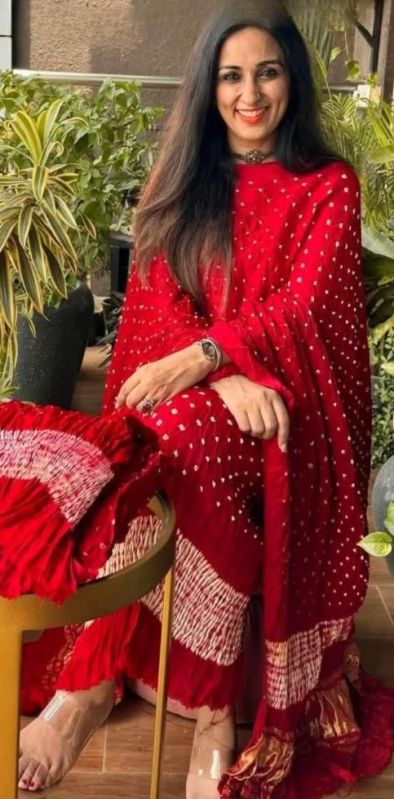 Red Modal Silk Shibori Suit Set