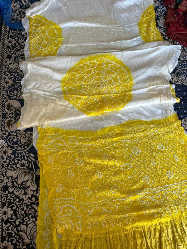 White Yellow Model Silk Mandal Saree