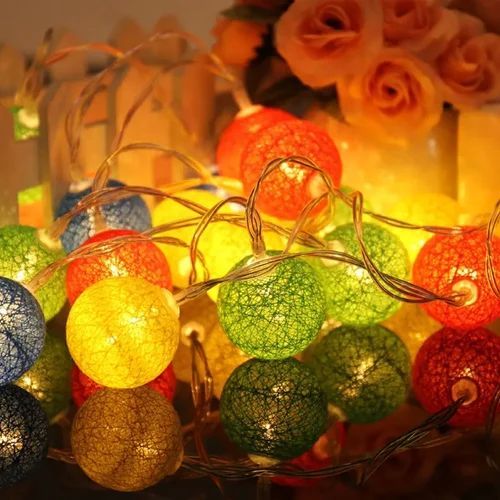 Multi Colour Cotton Ball LED String Lights