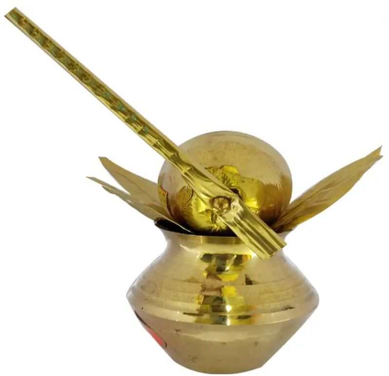 Brass Kalash With Coconut &AMP;AMP; Leaves For Home Pooja