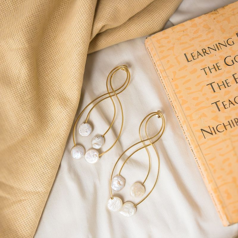 Mop Brass Drop Earrings