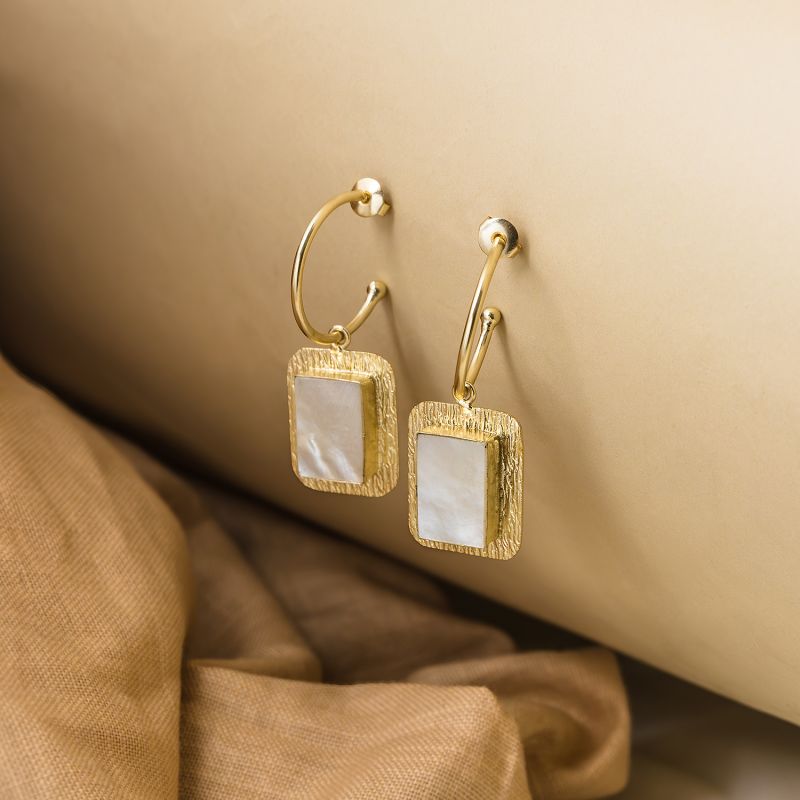 Mop Brass Hoop Earrings