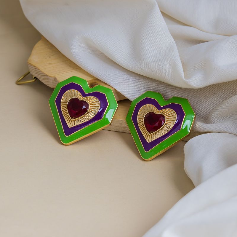 Statement Enamel Heart Stud Earrings