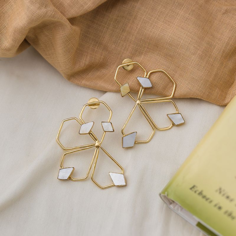 Statement Gold Plated Mop Earrings