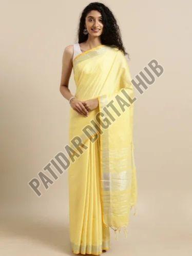 Linen-Cotton Blend Stylish Linen Saree with Zari Border