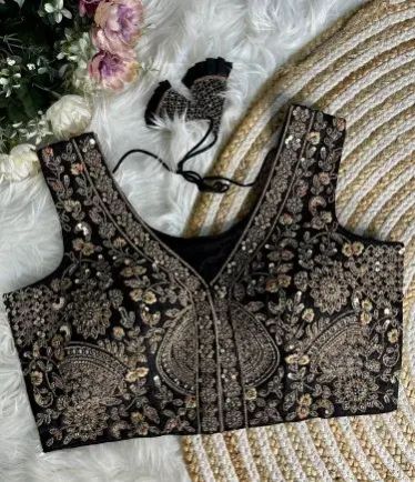 Embellished Georgette Designer Readymade Blouse, Color : Black