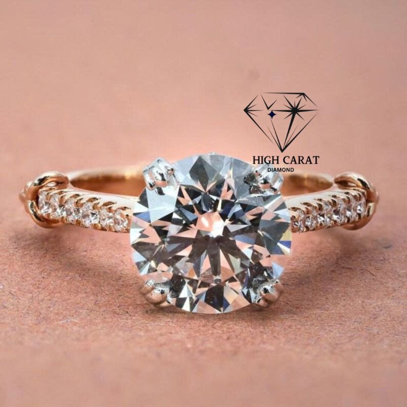 14k Solid Rose Gold Women Round Cut Natural Diamond Ring