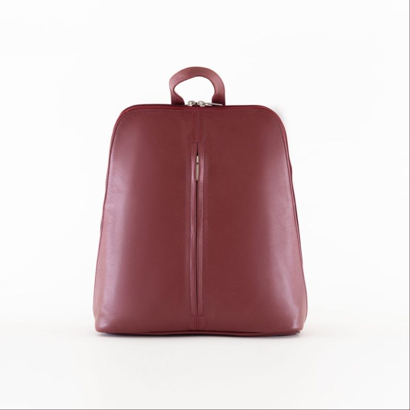 Dark Red Plain Leather Ladies Backpacks