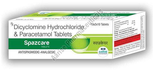 Dicyclomine Hydrochloride Paracetamol Spazcare Tablet, Color : White