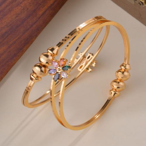 Multicoloured Gems Stone Flower Shaped Artificial Golden Bracelet