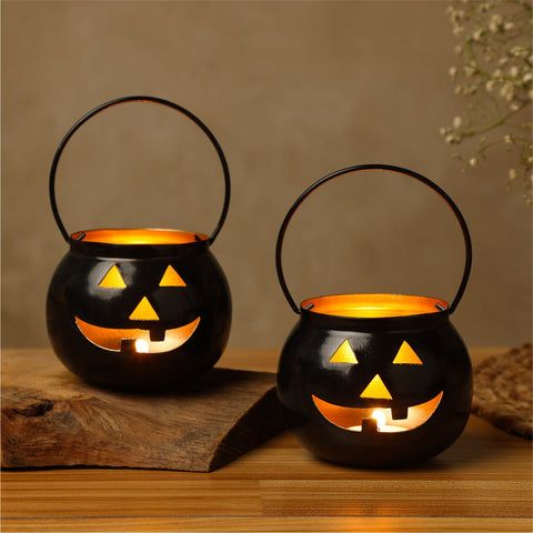 Dudki Metal Halloween Face Votive Candle Holder, For Home Decorations