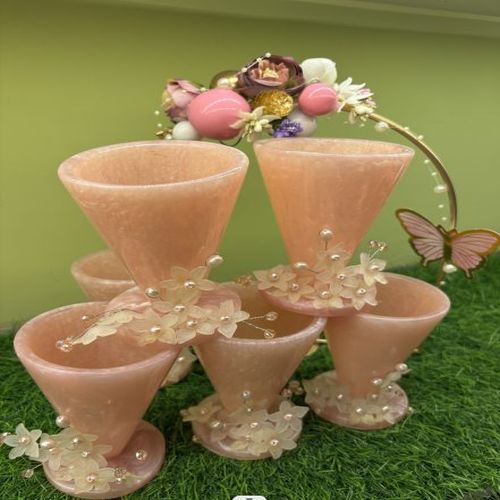Elegant Pink Pearlized Resin Goblets with Floral & Pearl Accents