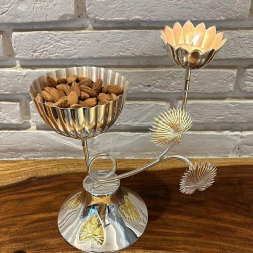 Multi Functional Silver Dry Fruit & Candle Holder Stand